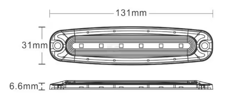 ILLA200763M00 Fanalino lampeggiante LED, rettangolare, 10/30V, arancione, 130x30x7mm, 6 LED, Kramp