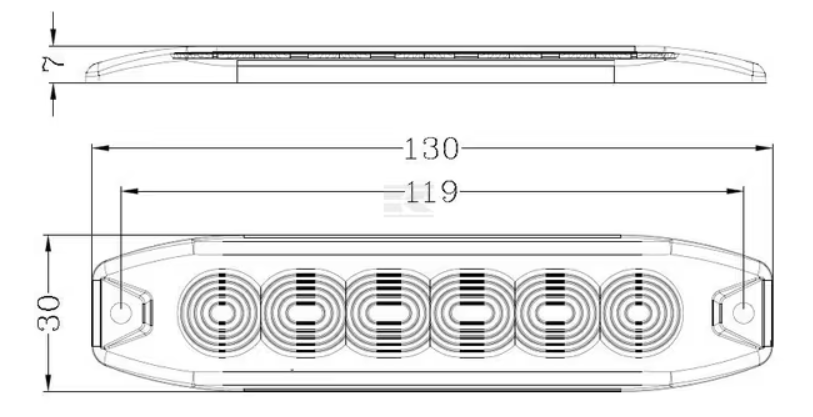 ILLA200763M00 Fanalino lampeggiante LED, rettangolare, 10/30V, arancione, 130x30x7mm, 6 LED, Kramp